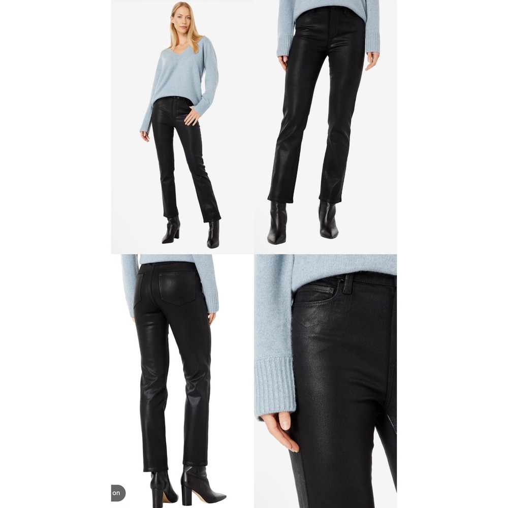 PAIGE Cindy Black Coated High Rise Straight Leg Jeans Size 24 Coated Denim Pants